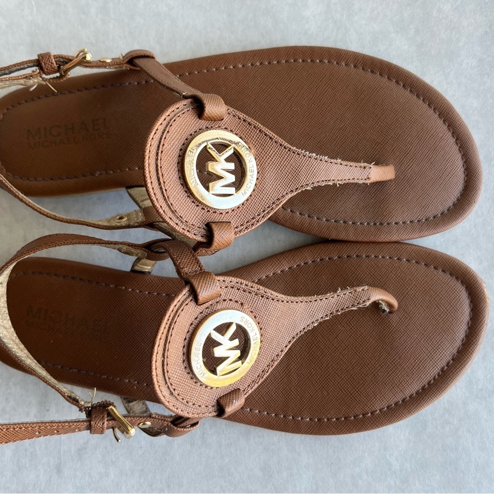 Women’s Michael Kors Brown Between Toe Sandals with Gold Accents